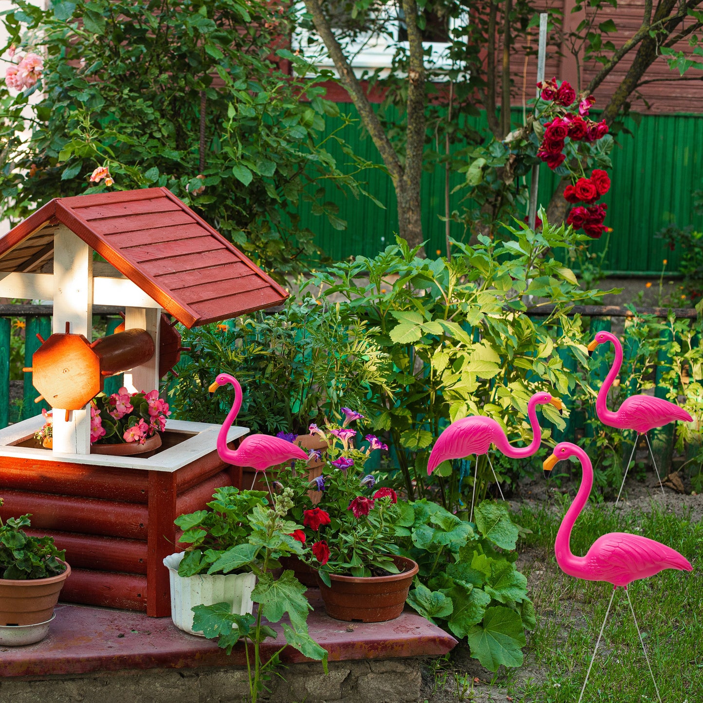 Realistic Pink Garden Flamingo Pair