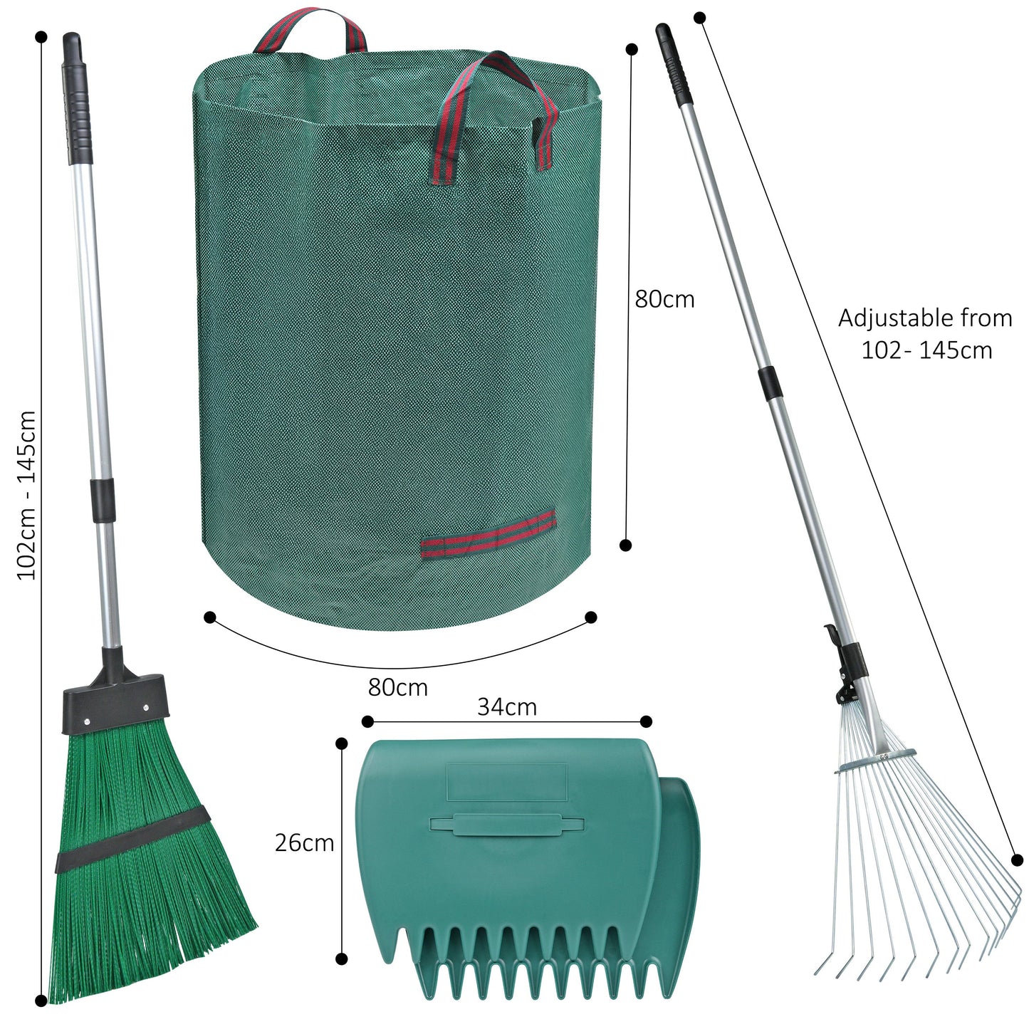 5-in-1 Garden Rake Set with Leaf Grabbers