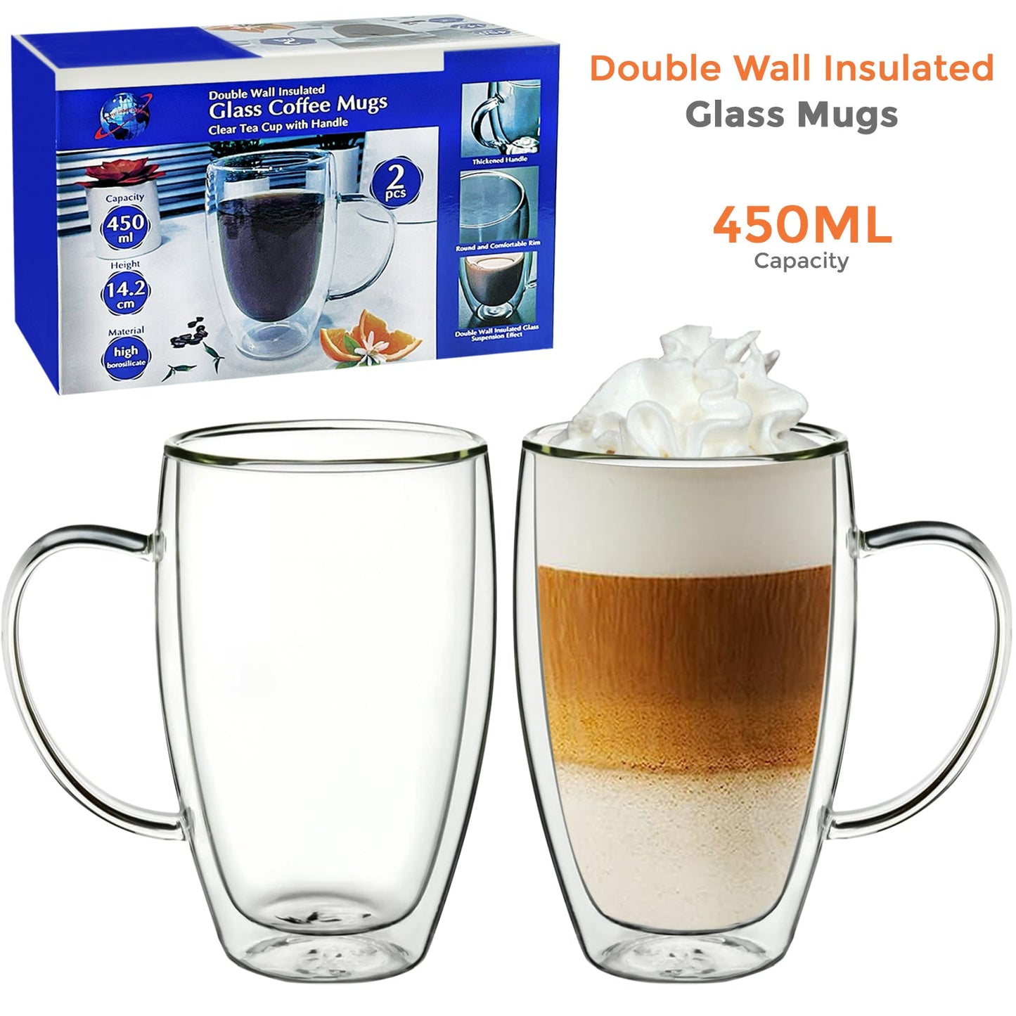 2Pc Double Wall Insulated Coffee Glass