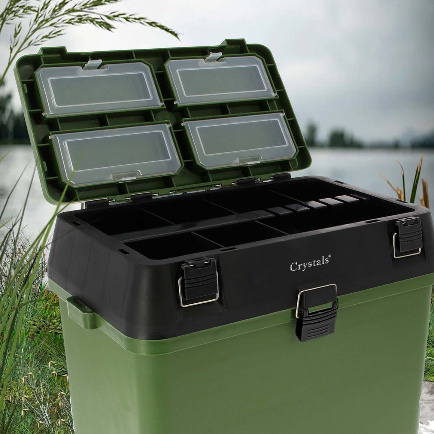 Fishing Tackle Box with Padded Seat & Straps