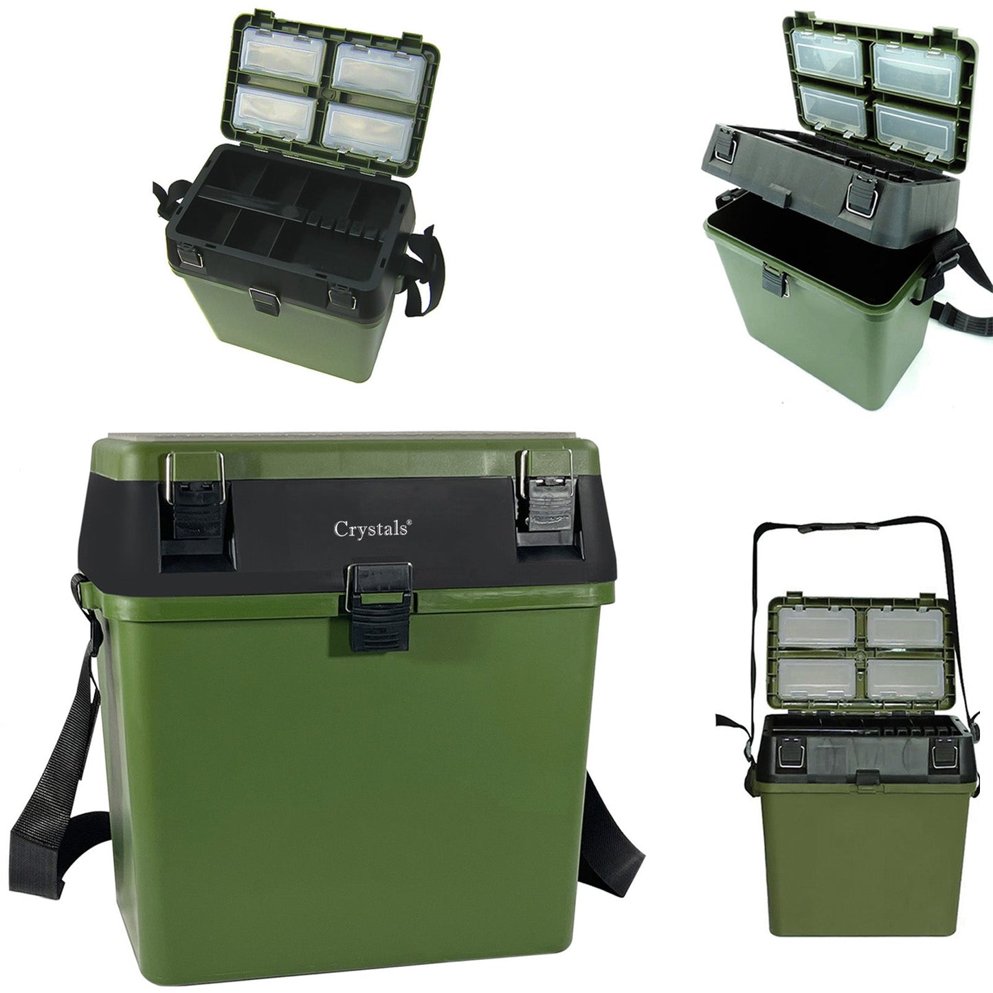 Fishing Tackle Box with Padded Seat & Straps