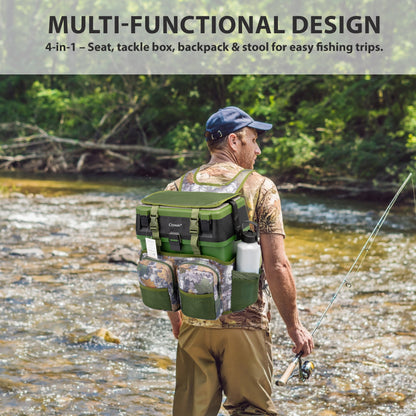 Fishing Tackle Box with Padded Seat & Straps