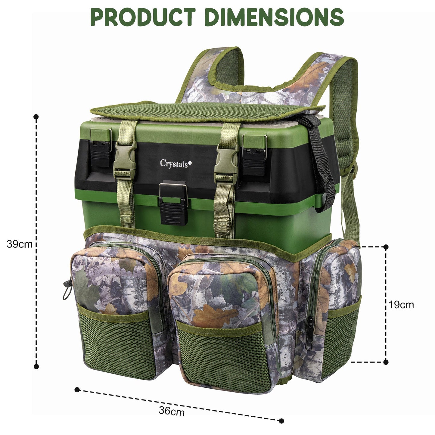 Fishing Tackle Box with Padded Seat & Straps