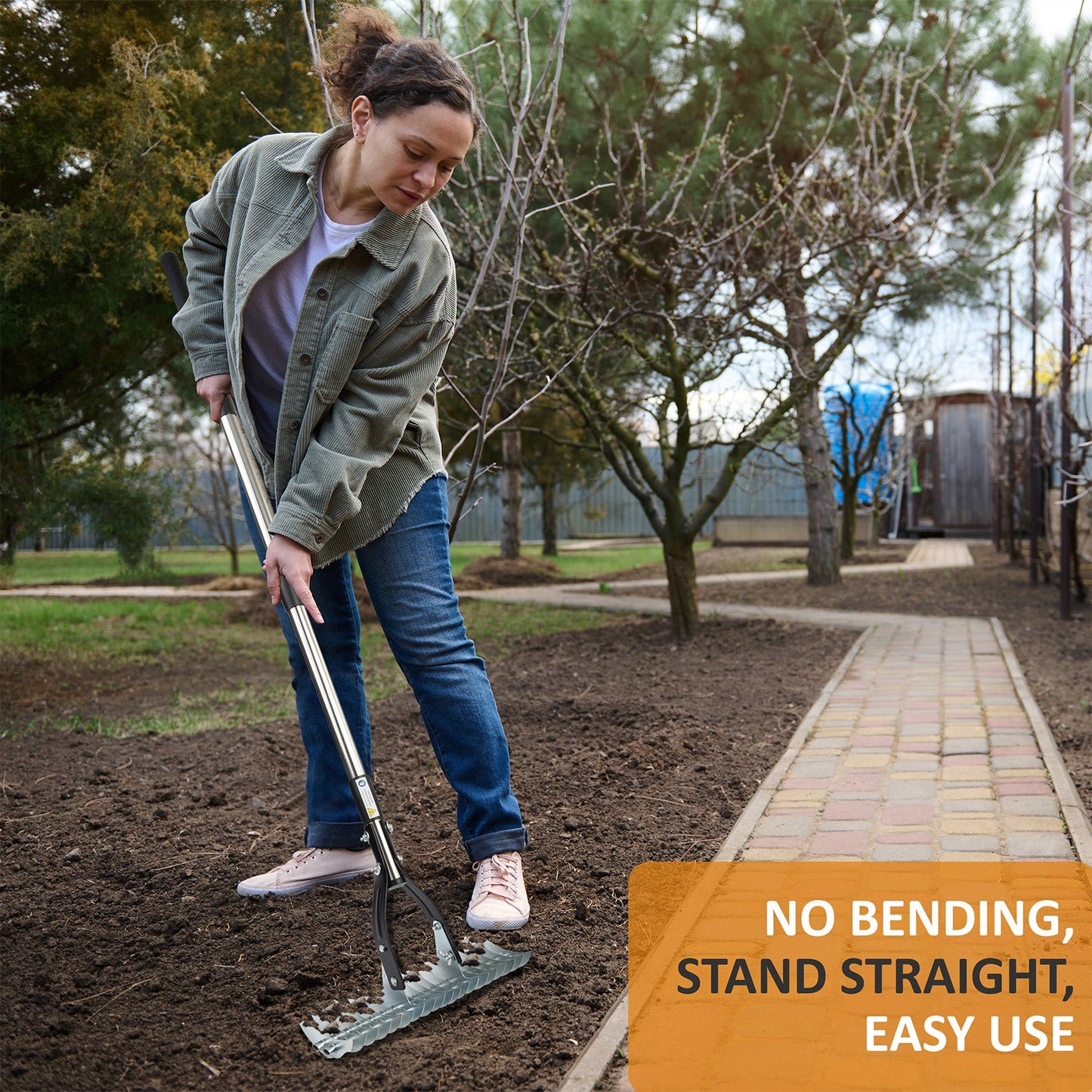 2 in 1 Garden Long Handle Thatch Rake + Hoe