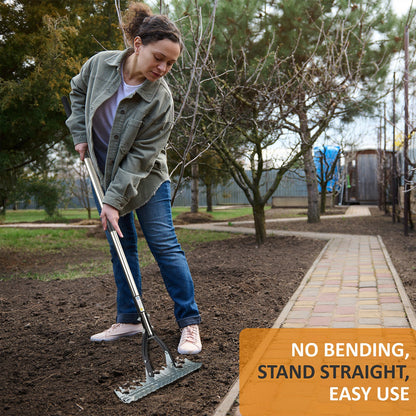 2 in 1 Garden Long Handle Thatch Rake + Hoe