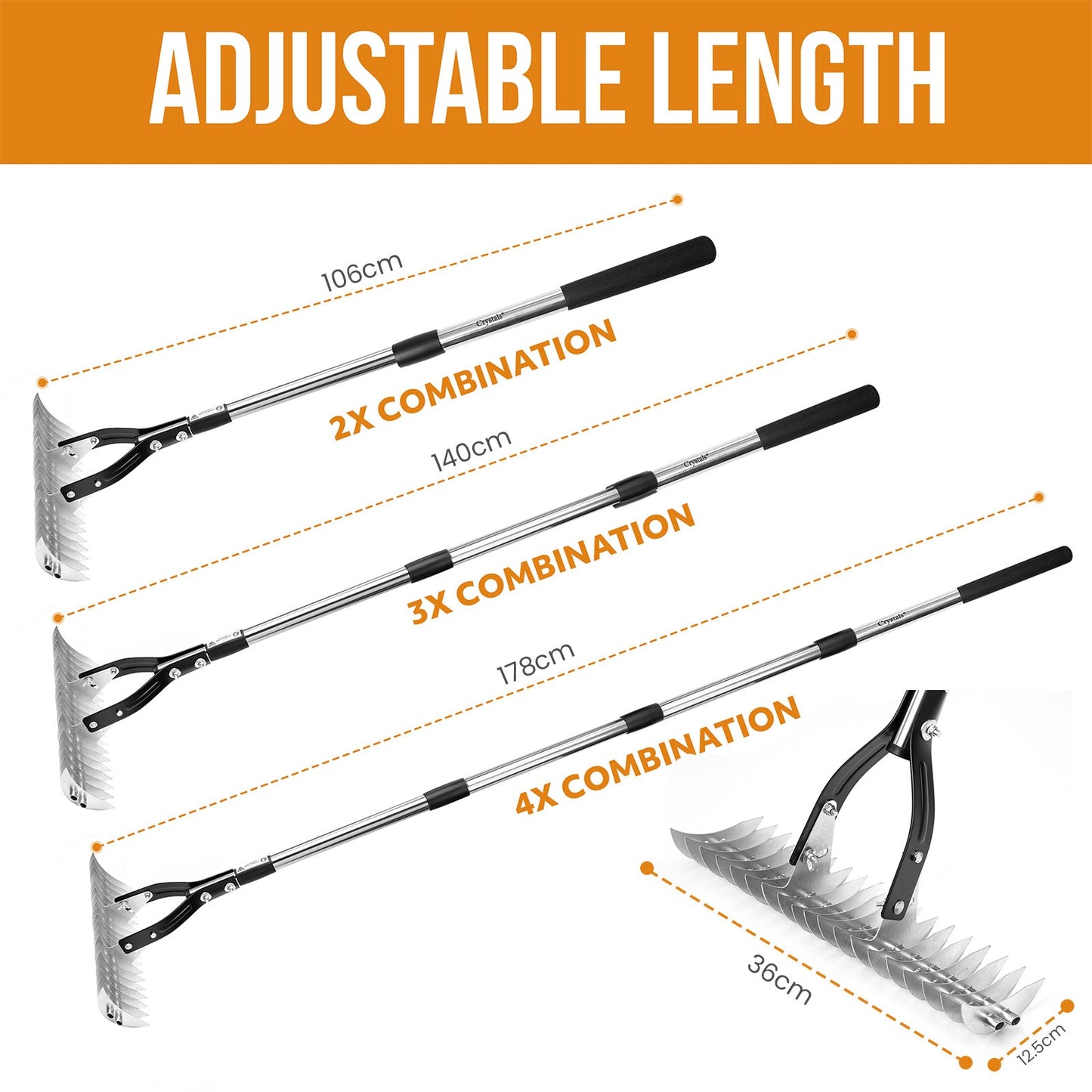 2 in 1 Garden Long Handle Thatch Rake + Hoe