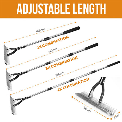 2 in 1 Garden Long Handle Thatch Rake + Hoe