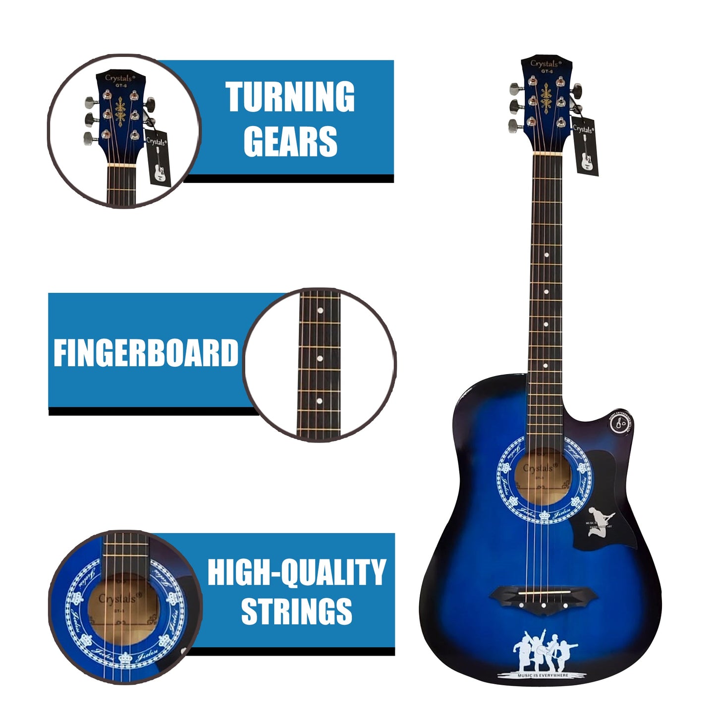 38" Full Size 6 String Acoustic Guitar Blue