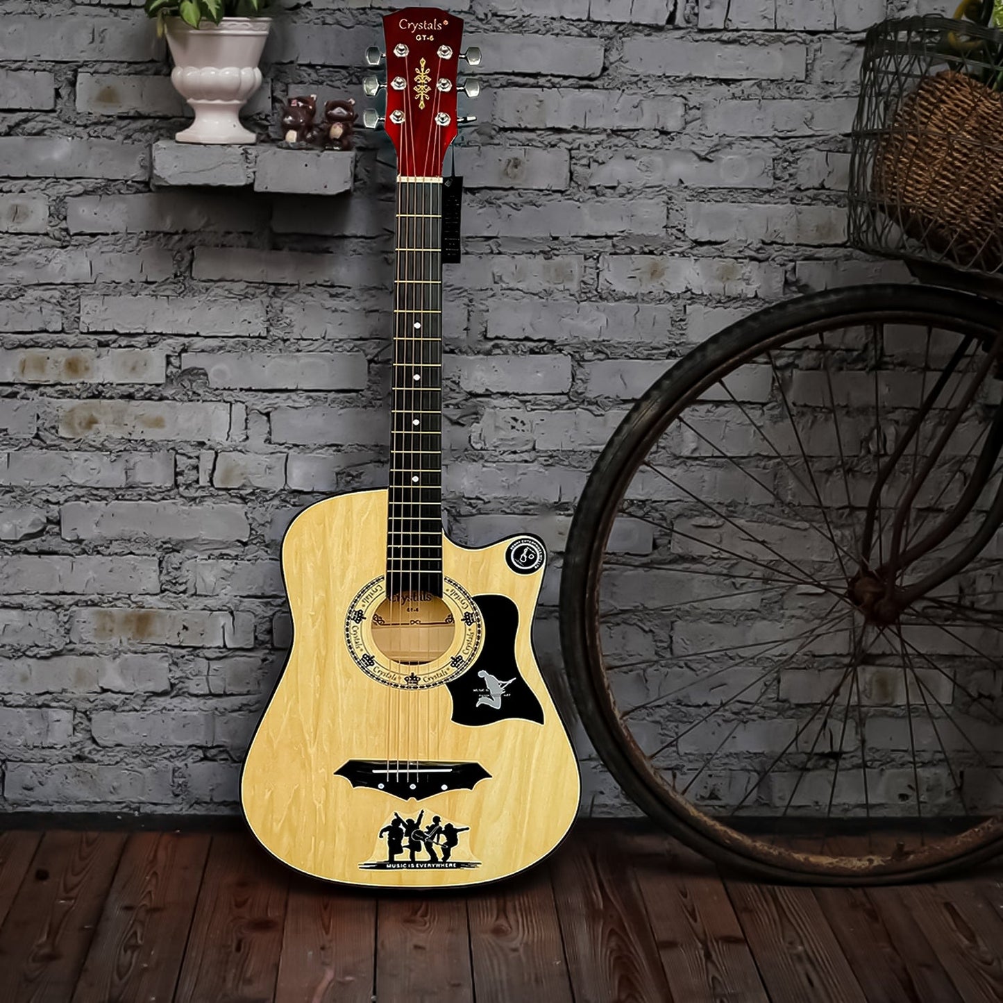 38" Full Size 6 String Guitar Wooden Color