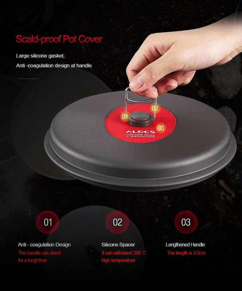 Alocs Outdoor Folding Camping Pot Cookware Mess Kit Pot Water Kettle Frying Pan Bowl Cooking Set Backpacking Picnic Hiking