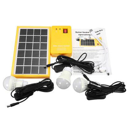 Outdoor Portable 3W Lithium-ion Solar Energy Small System Solar Panel Electric Generator 3 LED Bulb Power System Kit