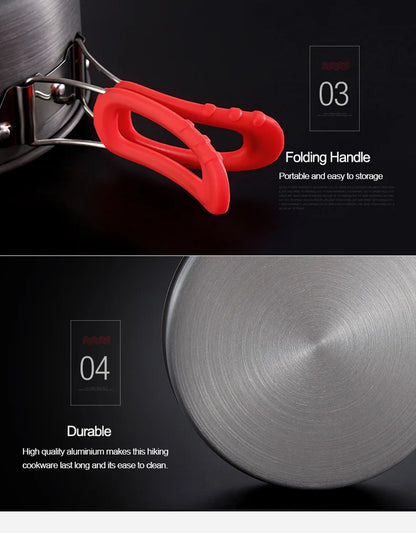 Alocs Outdoor Folding Camping Pot Cookware Mess Kit Pot Water Kettle Frying Pan Bowl Cooking Set Backpacking Picnic Hiking