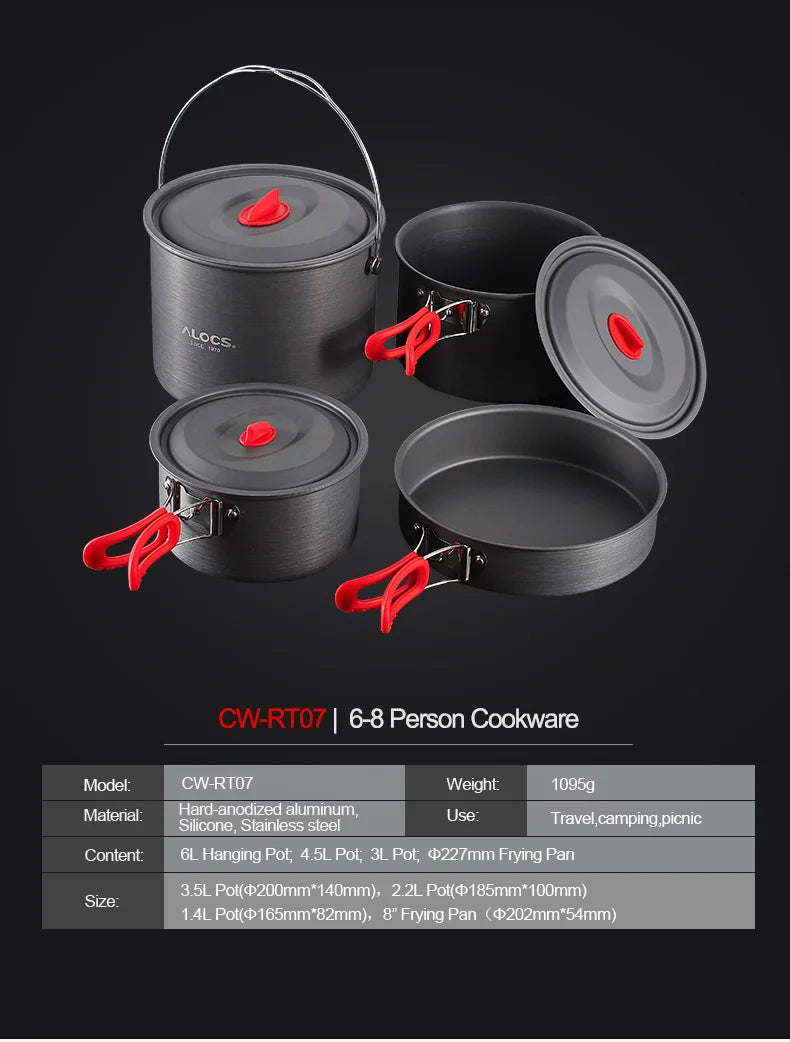 Alocs Outdoor Folding Camping Pot Cookware Mess Kit Pot Water Kettle Frying Pan Bowl Cooking Set Backpacking Picnic Hiking