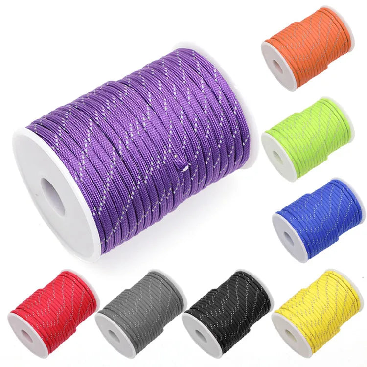 Reflective Paracord Rope Military 7 Strand 4mm 550 Tactical Parachute Cord Camping Tent Lanyard DIY Bracelet Weaving Rope