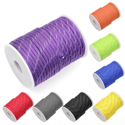 Reflective Paracord Rope Military 7 Strand 4mm 550 Tactical Parachute Cord Camping Tent Lanyard DIY Bracelet Weaving Rope