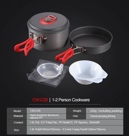 Alocs Outdoor Folding Camping Pot Cookware Mess Kit Pot Water Kettle Frying Pan Bowl Cooking Set Backpacking Picnic Hiking