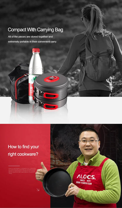 Alocs Outdoor Folding Camping Pot Cookware Mess Kit Pot Water Kettle Frying Pan Bowl Cooking Set Backpacking Picnic Hiking