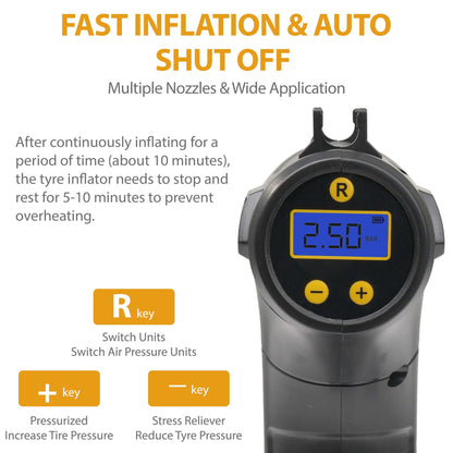 Cordless Electric Car Tyre Inflator Air Compressor Pump