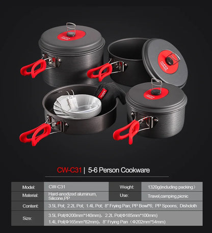 Alocs Outdoor Folding Camping Pot Cookware Mess Kit Pot Water Kettle Frying Pan Bowl Cooking Set Backpacking Picnic Hiking