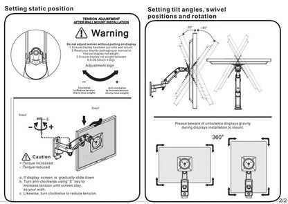 North Bayou NB F150 Gas Spring 17-35 inch LED TV Wall Mount Monitor Holder Ergonomic Mount Arm Max. VESA 100*100mm Load 3-12kgs