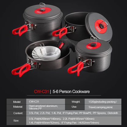 Alocs Outdoor Folding Camping Pot Cookware Mess Kit Pot Water Kettle Frying Pan Bowl Cooking Set Backpacking Picnic Hiking