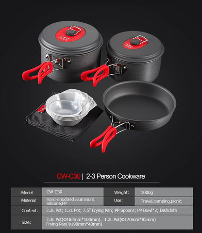 Alocs Outdoor Folding Camping Pot Cookware Mess Kit Pot Water Kettle Frying Pan Bowl Cooking Set Backpacking Picnic Hiking