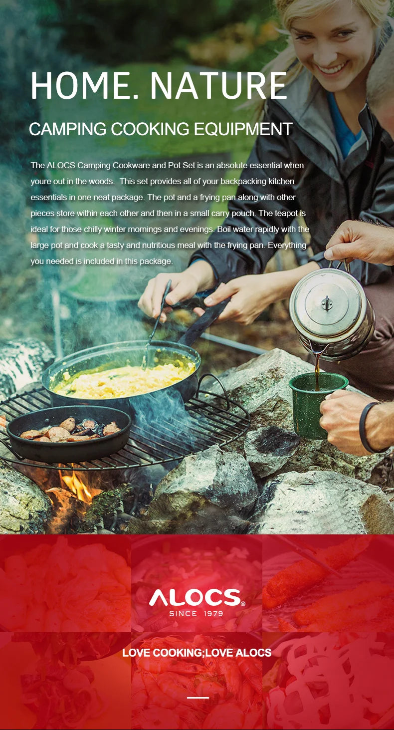 Alocs Outdoor Folding Camping Pot Cookware Mess Kit Pot Water Kettle Frying Pan Bowl Cooking Set Backpacking Picnic Hiking