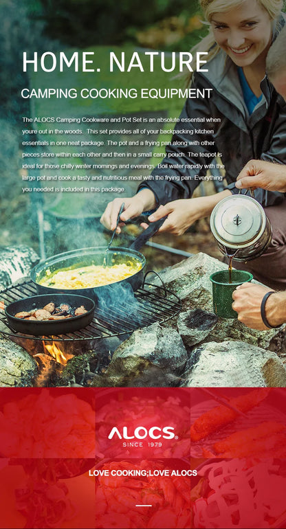 Alocs Outdoor Folding Camping Pot Cookware Mess Kit Pot Water Kettle Frying Pan Bowl Cooking Set Backpacking Picnic Hiking
