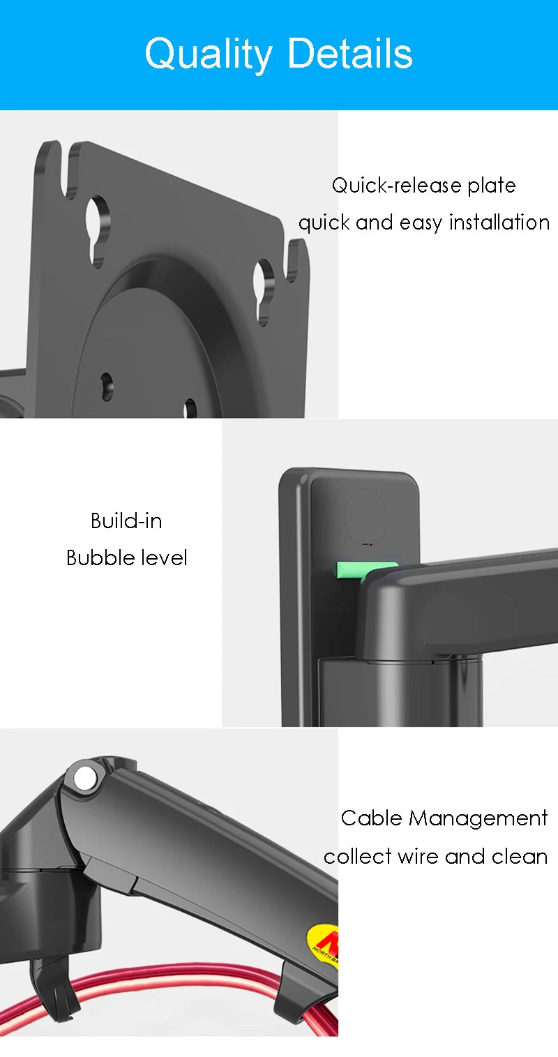 North Bayou NB F150 Gas Spring 17-35 inch LED TV Wall Mount Monitor Holder Ergonomic Mount Arm Max. VESA 100*100mm Load 3-12kgs
