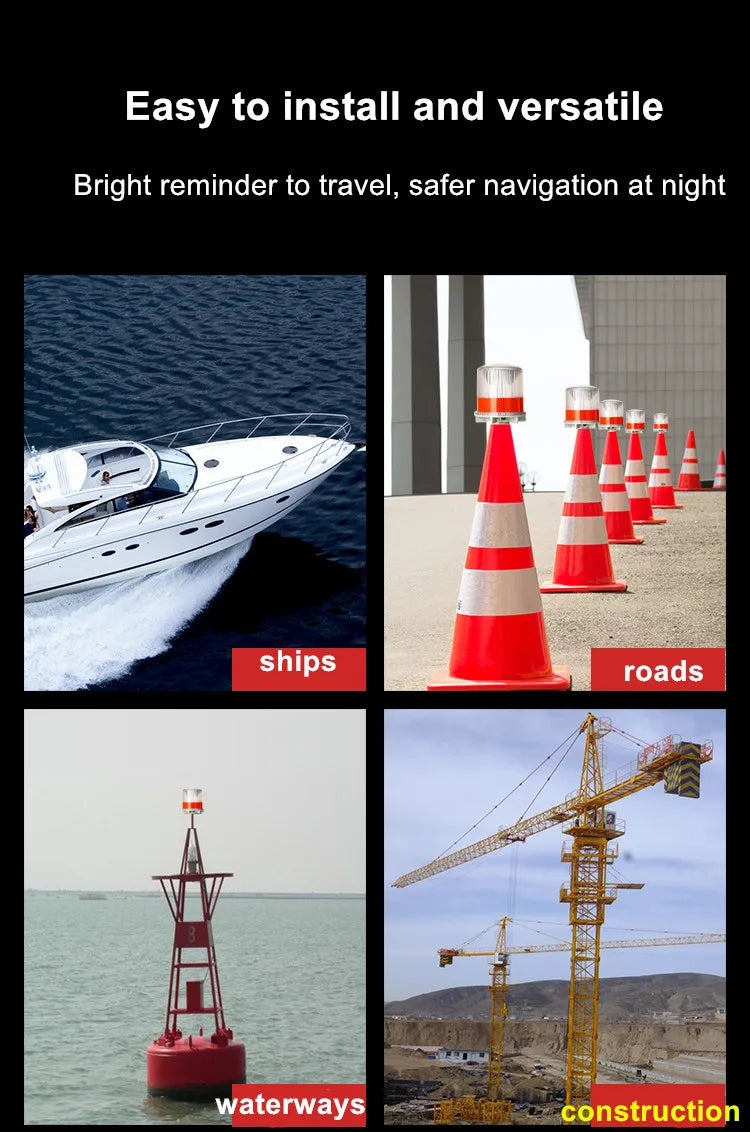 Solar Powered Marine LED Beacon Light Light Controlled Navigation Signal Sailing Warning Light With Portable Detachable bracket