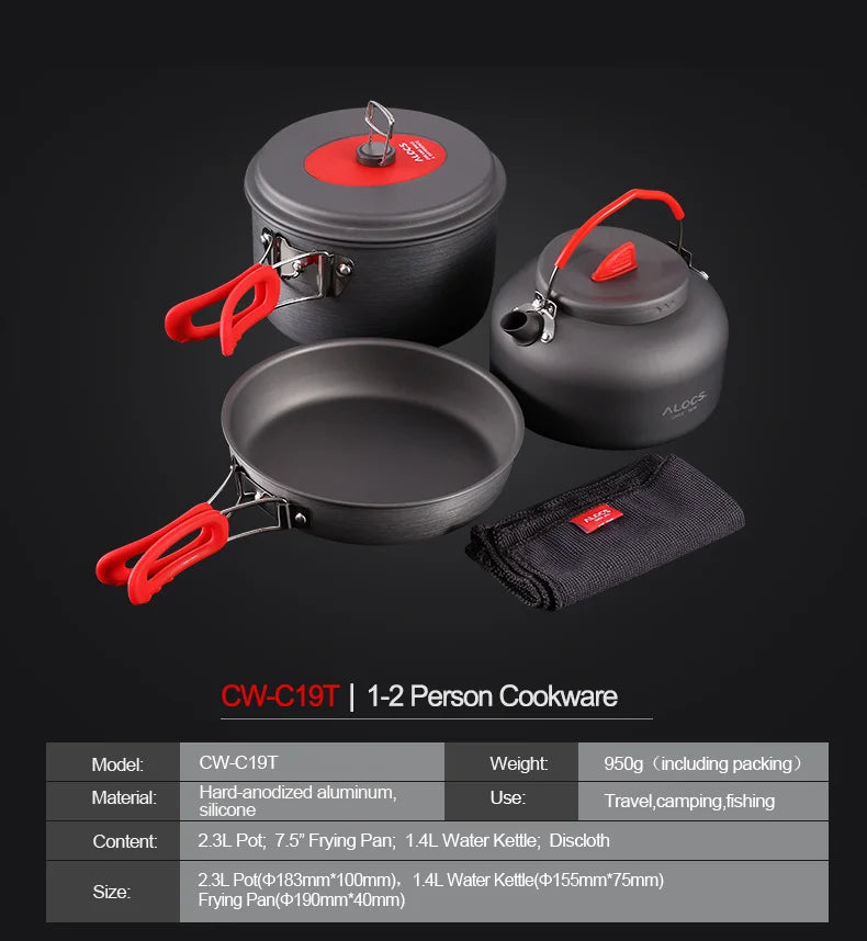 Alocs Outdoor Folding Camping Pot Cookware Mess Kit Pot Water Kettle Frying Pan Bowl Cooking Set Backpacking Picnic Hiking