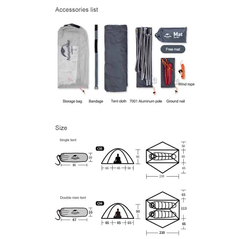 Naturehike Outdoor VIK 2 Series Ultralight 15D Nylon 2 Person Tent
