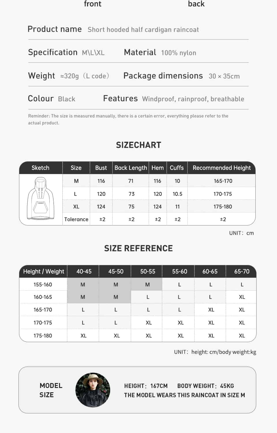 Naturehike Short hooded Lightweight Raincoat