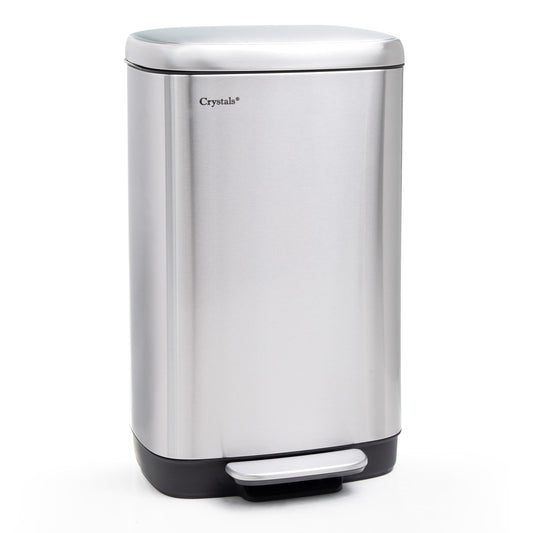 30L Rectangular Pedal Bin Soft Close Lid - Silver