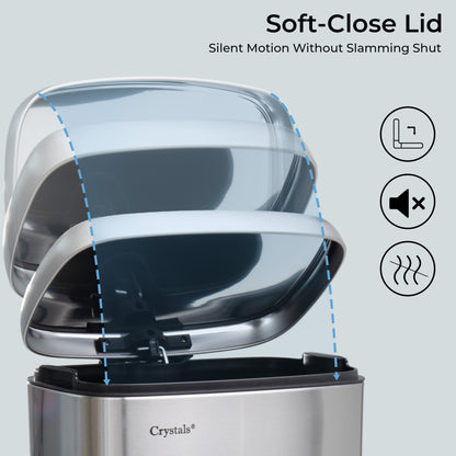 30L Rectangular Pedal Bin Soft Close Lid - Silver