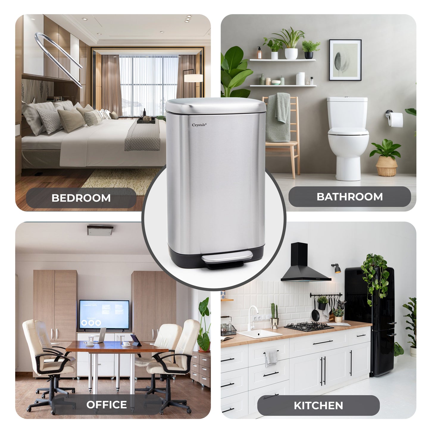 30L Rectangular Pedal Bin Soft Close Lid - Silver