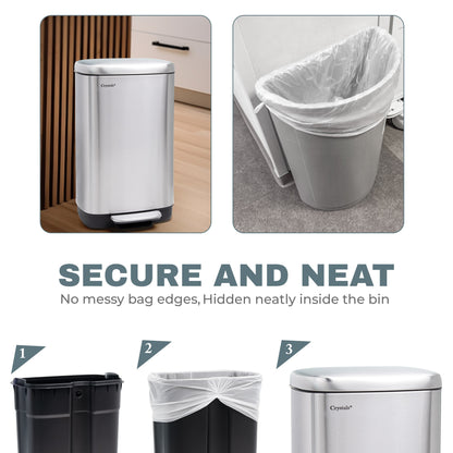 30L Rectangular Pedal Bin Soft Close Lid - Silver