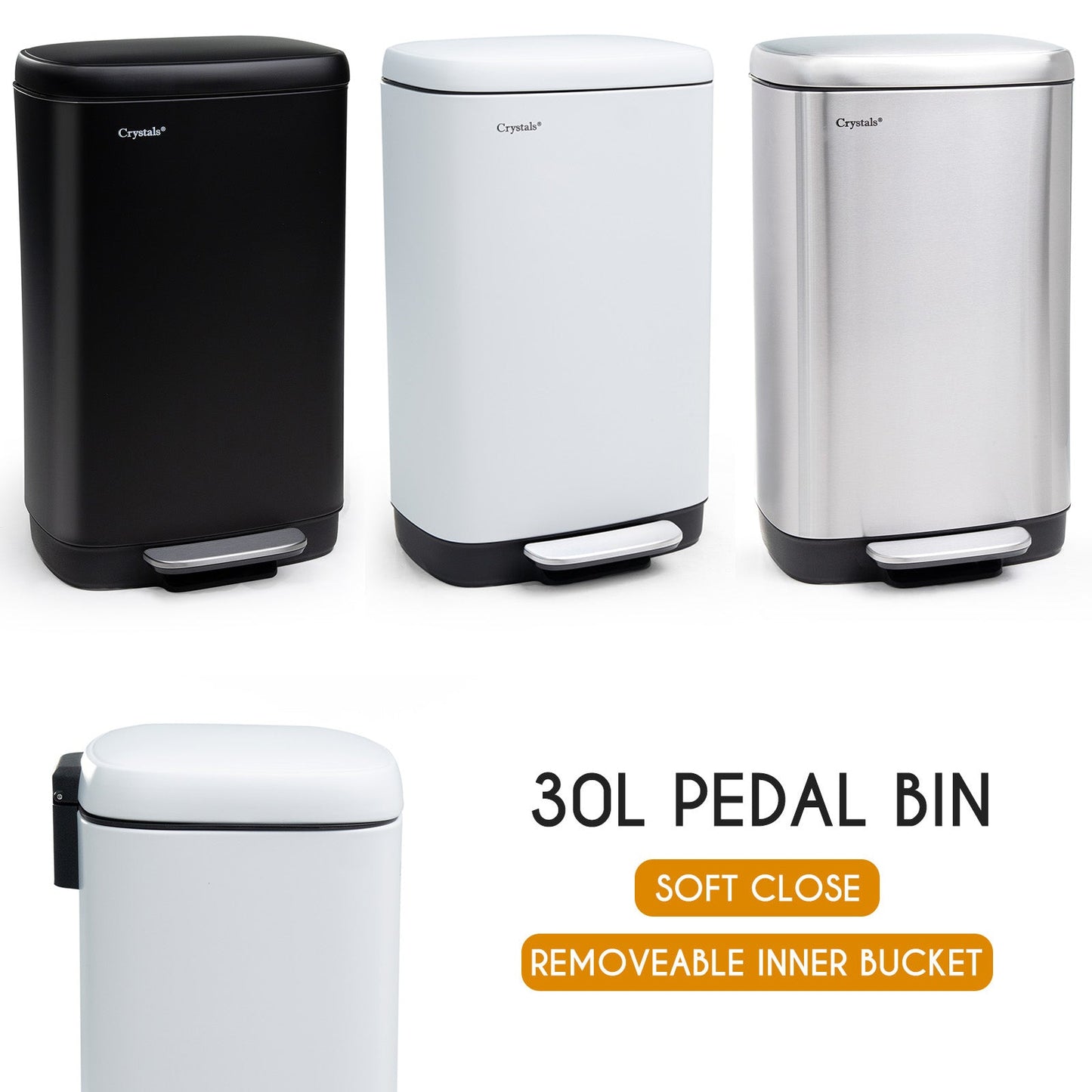 30L Pedal Bin with Soft Close Lid