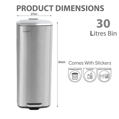 30L Square Pedal Bin with Soft-Close Lid