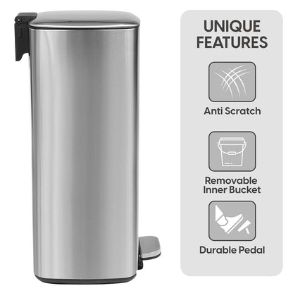 30L Square Pedal Bin with Soft-Close Lid