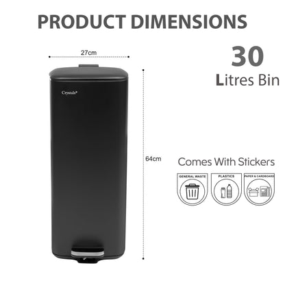 30L Stainless Steel Pedal Bin - Black