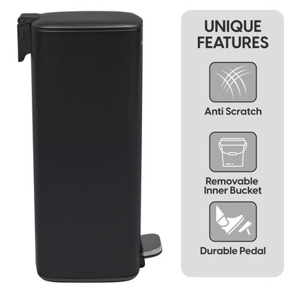 30L Stainless Steel Pedal Bin - Black