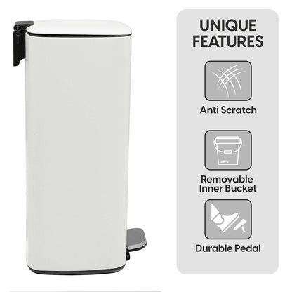 30L Stainless Steel Pedal Bin - White