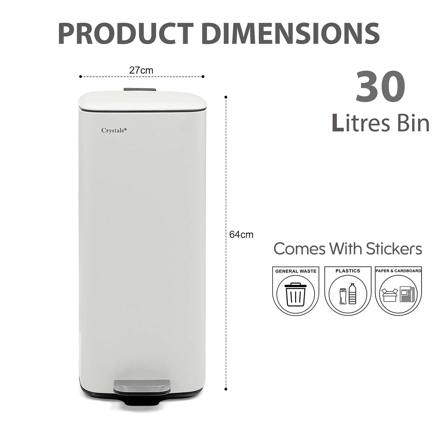 30L Square Pedal Bin with Soft-Close Lid
