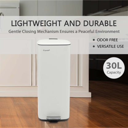 30L Stainless Steel Pedal Bin - White