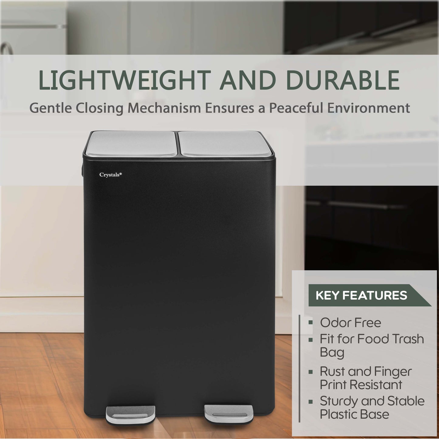 60L Dual Compartment Pedal Bin Black