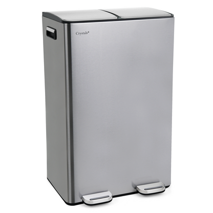 60L Dual Compartment Pedal Bin Silver