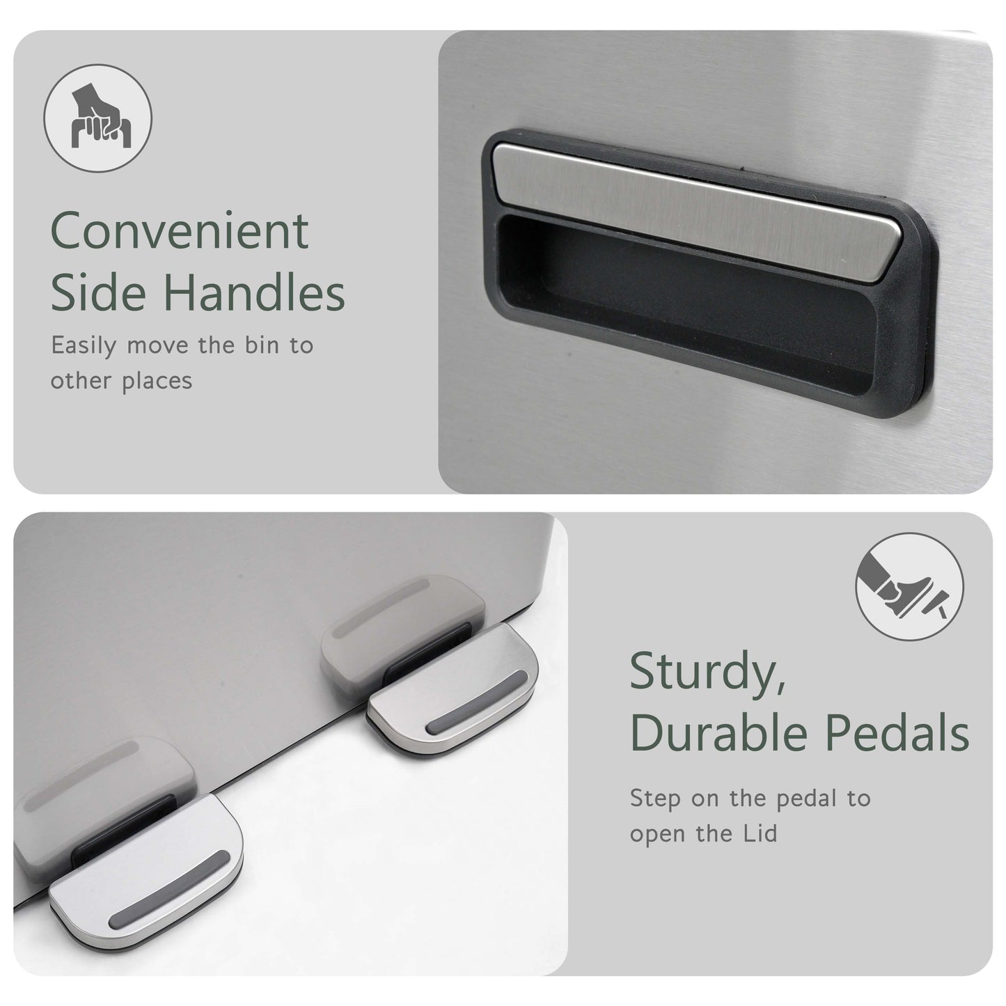 60L Dual Compartment Pedal Bin Silver