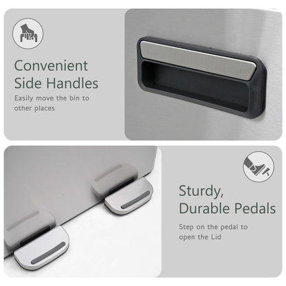 60L Dual Compartment Pedal Bin Silver