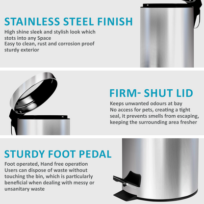 3L Pedal Bin with Toilet Brush Silver